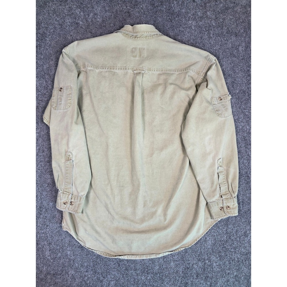 Vintage Camel Button Down Shirt Mens L Khaki 1996 Distressed Cotton Canvas - Picture 13 of 15